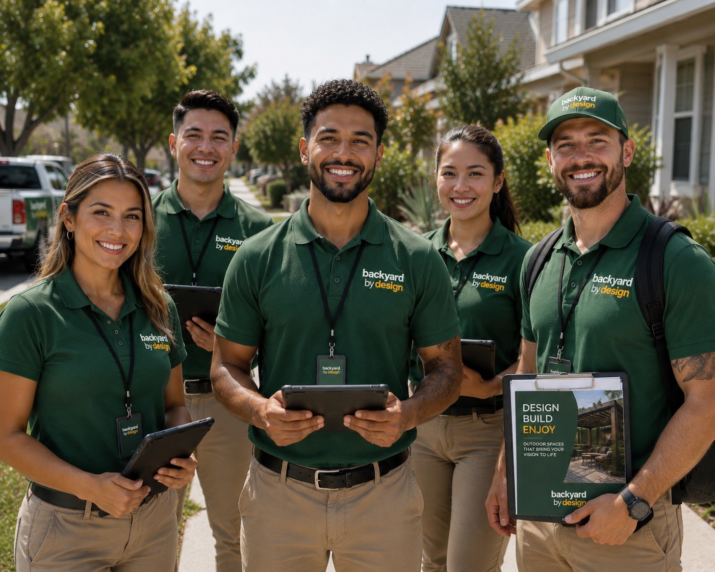 Home improvement canvassing team in branded green uniforms